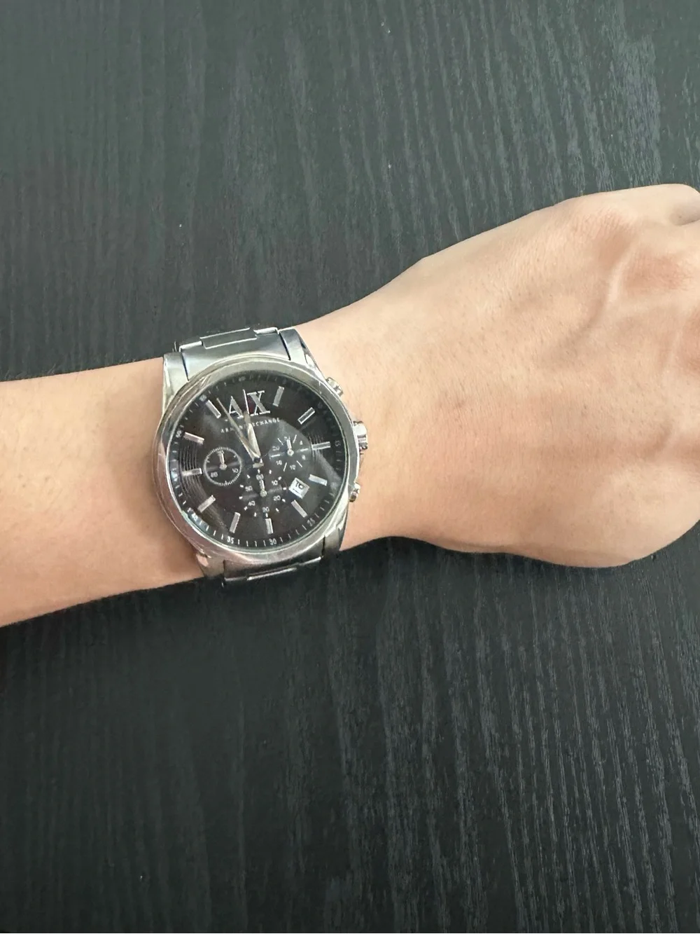 Armani Exchange Silver-Tone Bracelet Watch with Black Dial 42mm